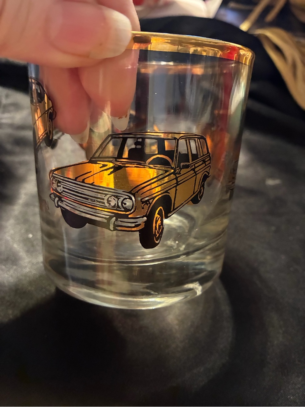 Vintage Gold Trim Glass lowball tumbler Pasadena Datsun - Picture 3 of 7